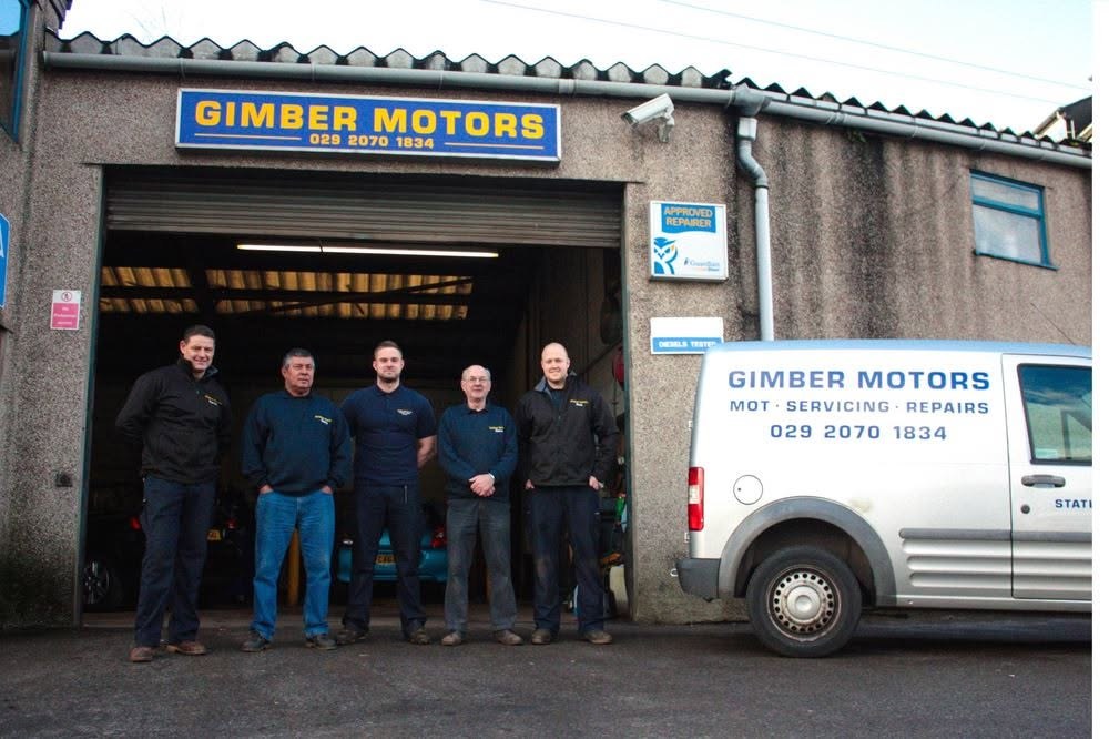 The Gimber Motors family team outside their Penarth garage